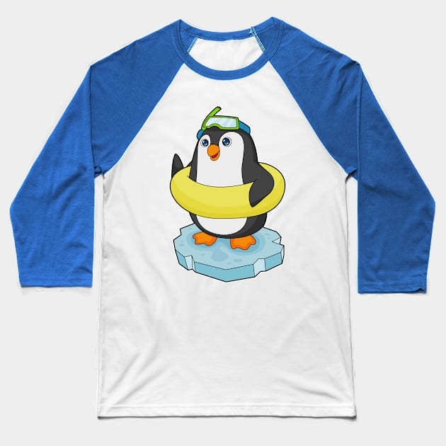 Penguin Ice floe Swimming Lifebuoy Baseball T-Shirt by Markus Schnabel